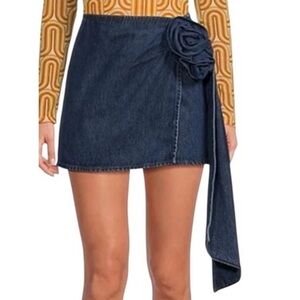 Gianni Bini Dark Blue Denim Mini Skirt with Rosette